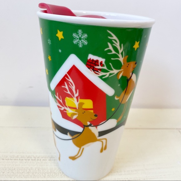 Santa Reindeer Chimney Christmas Holiday Ceramic Travel Office Tea Coffee Mug - Picture 2 of 8